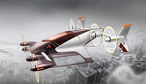 3-D rendered image of a UAS design showcasing for Vahana contract.