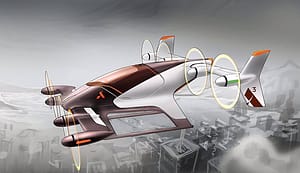 3-D rendered image of a UAS design showcasing for Vahana contract.
